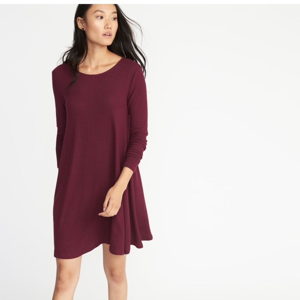 Maroon plush knit swing dress